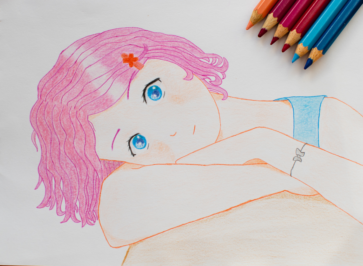 manga portrait in color pencils